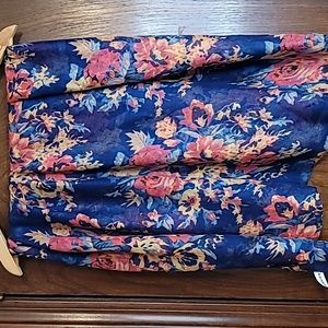 Scarf. Sheer, floral, navy with reds